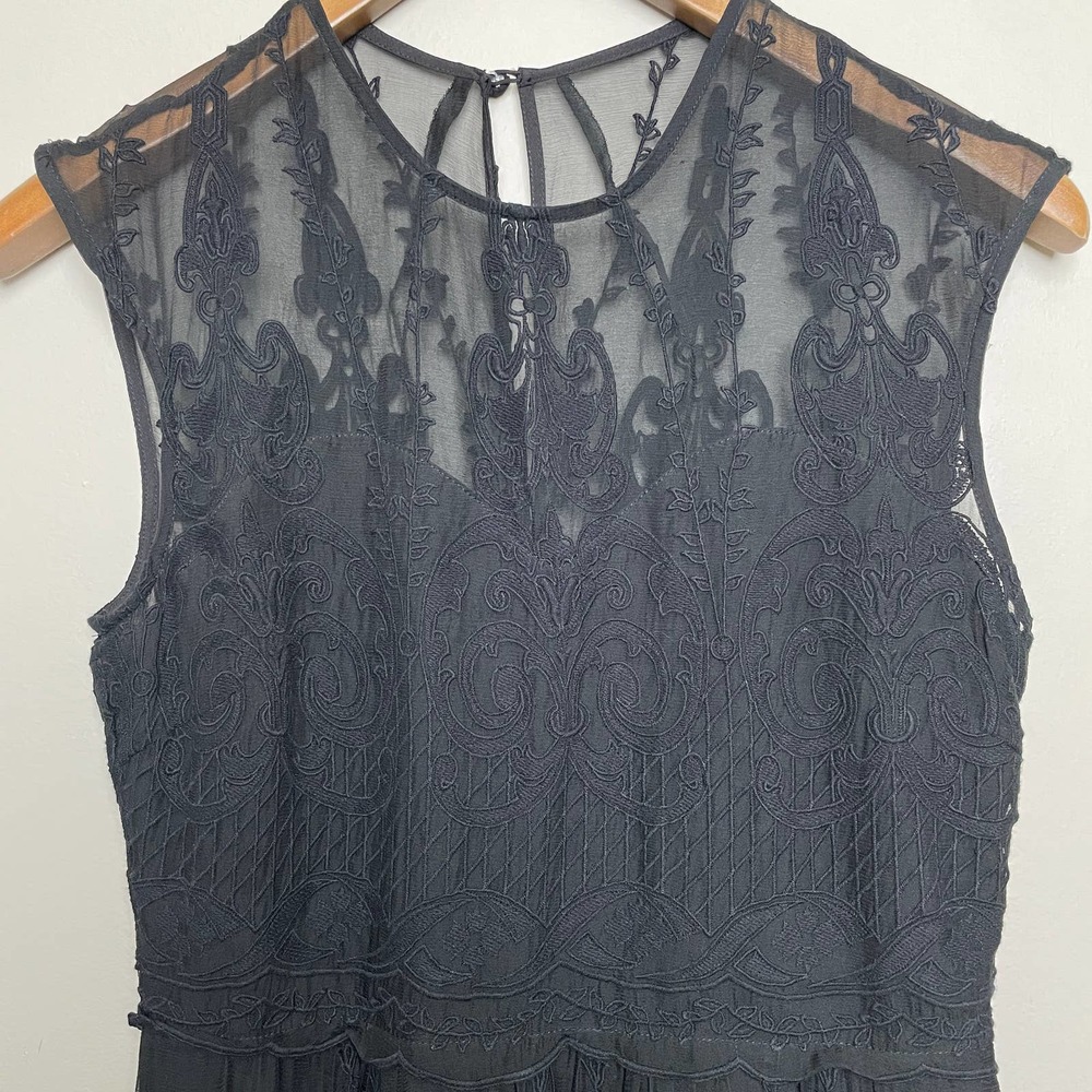 Dolce Vita Beautiful Silk Lace Sleeveless Crew Neck Embroidered Dress Black L - Picture 3 of 13